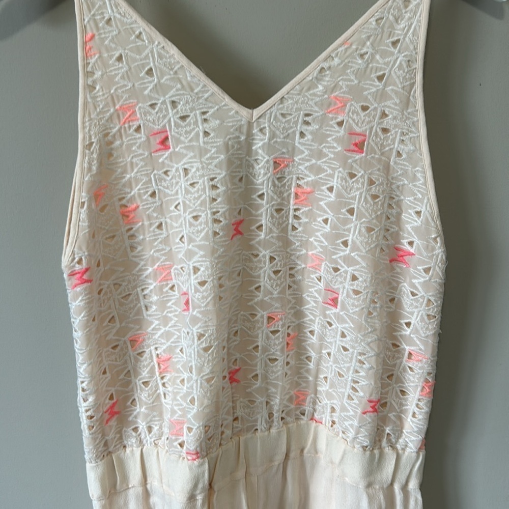 MAJE Lola Embroidered Playsuit Romper Pull On Vneck Ivory Pink Lace Sz 1 Small - Picture 8 of 14